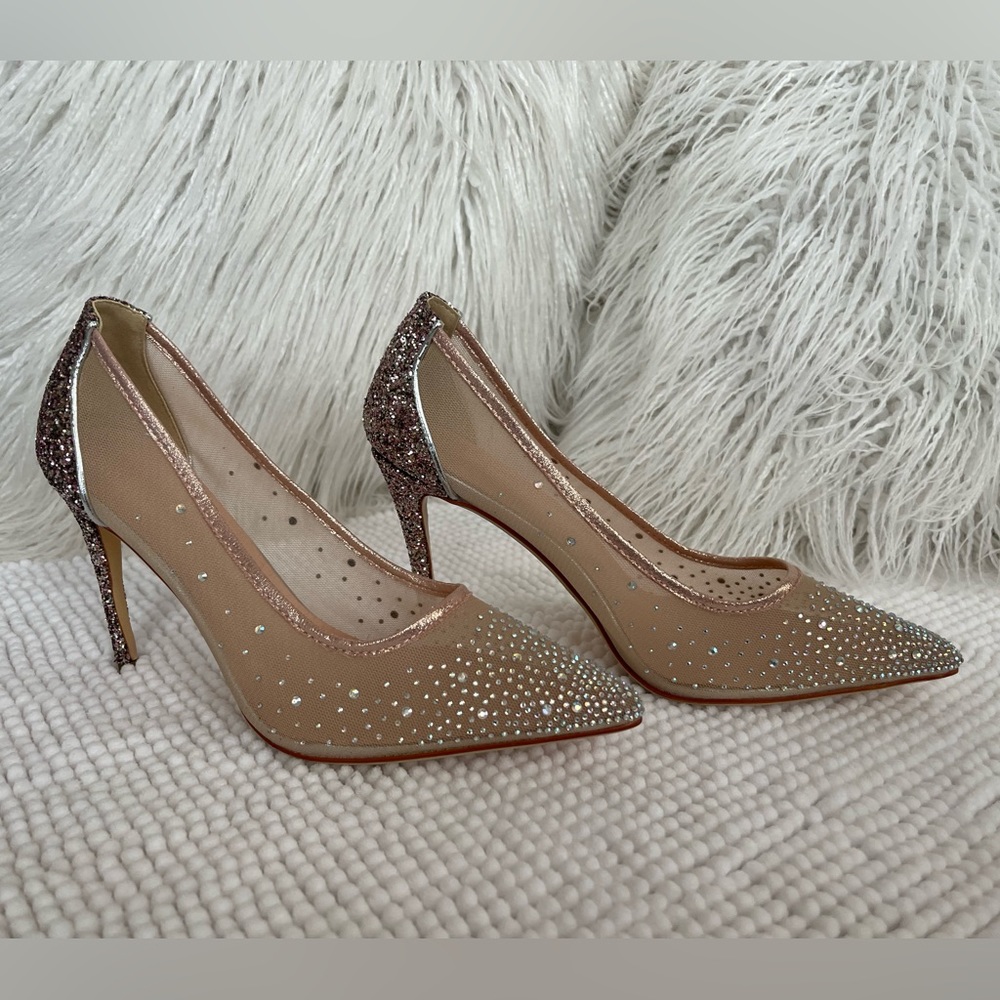 New! Sparkly sheer pumps with rhinestones.